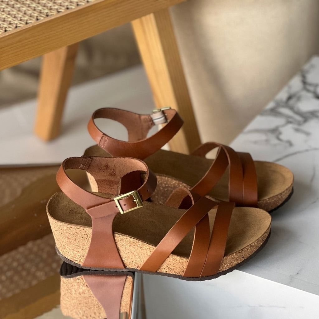 COPENHAGEN SHOES ALIDA Wedge sandals 0241 COGNAC