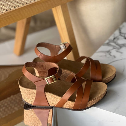 COPENHAGEN SHOES ALIDA Wedge sandals 0241 COGNAC