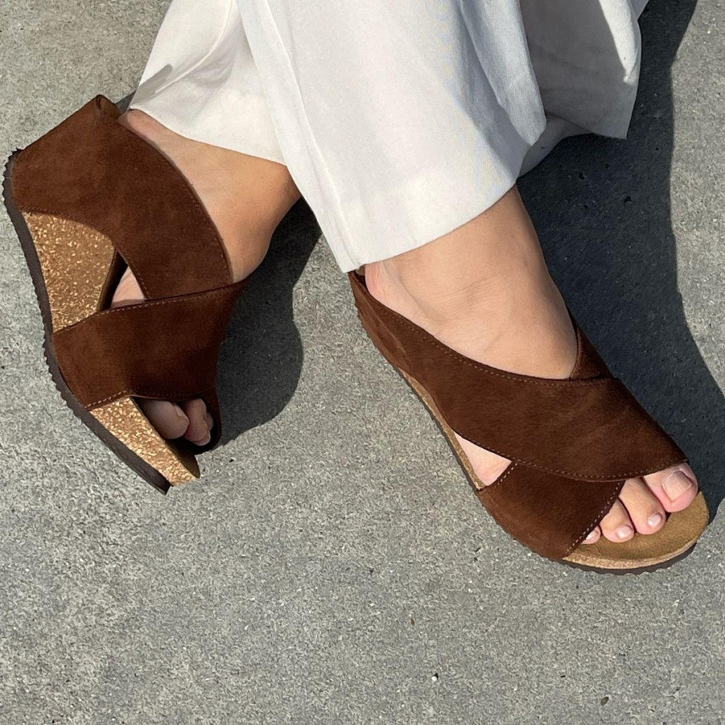 COPENHAGEN SHOES FRANCES 23 Suede Wedge sandals 00066 DARK BROWN (MARRONE 417)