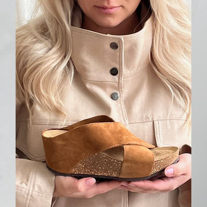 COPENHAGEN SHOES FRANCES 23 Suede Wedge sandals 00067 COGNAC (MARRONE 394)
