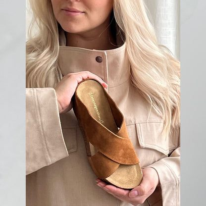 COPENHAGEN SHOES FRANCES 23 Suede Wedge sandals 00067 COGNAC (MARRONE 394)